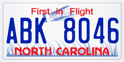 NC license plate ABK8046