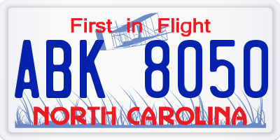 NC license plate ABK8050