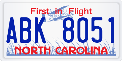 NC license plate ABK8051