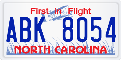 NC license plate ABK8054