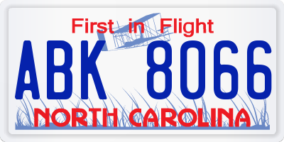 NC license plate ABK8066