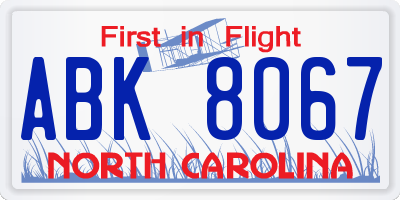 NC license plate ABK8067