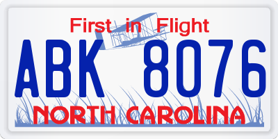 NC license plate ABK8076