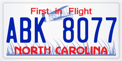 NC license plate ABK8077