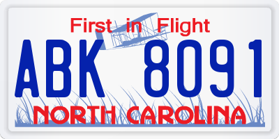 NC license plate ABK8091