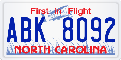NC license plate ABK8092