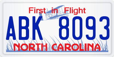 NC license plate ABK8093
