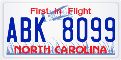 NC license plate ABK8099