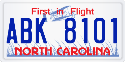 NC license plate ABK8101