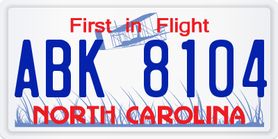 NC license plate ABK8104