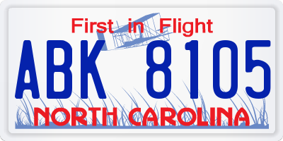 NC license plate ABK8105