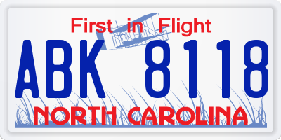 NC license plate ABK8118