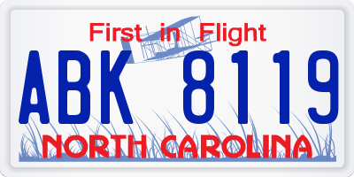 NC license plate ABK8119