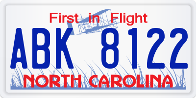 NC license plate ABK8122