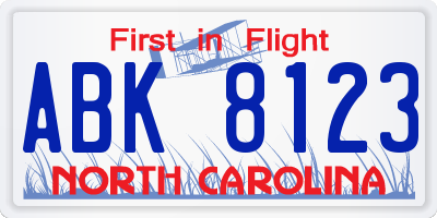 NC license plate ABK8123