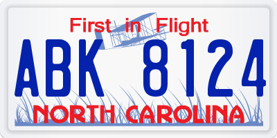 NC license plate ABK8124