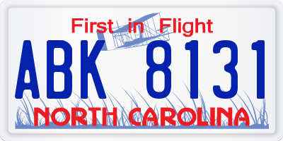 NC license plate ABK8131
