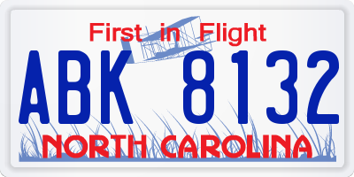 NC license plate ABK8132