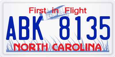 NC license plate ABK8135