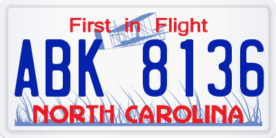 NC license plate ABK8136
