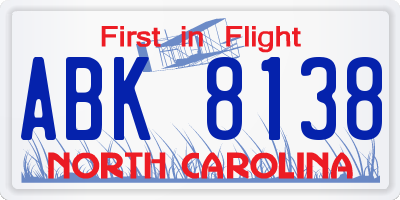 NC license plate ABK8138