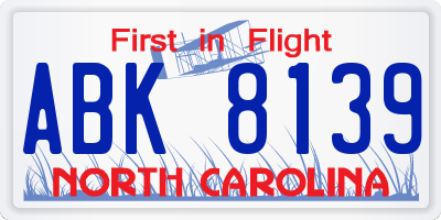 NC license plate ABK8139