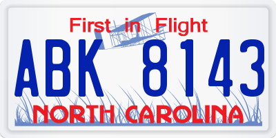 NC license plate ABK8143