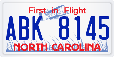 NC license plate ABK8145