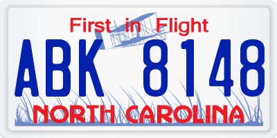 NC license plate ABK8148