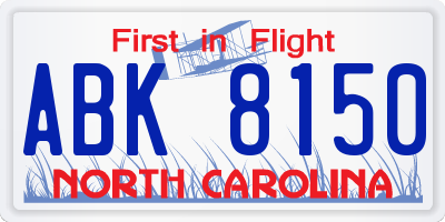 NC license plate ABK8150