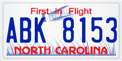 NC license plate ABK8153