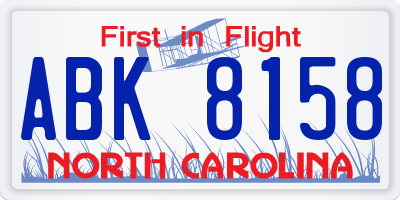 NC license plate ABK8158