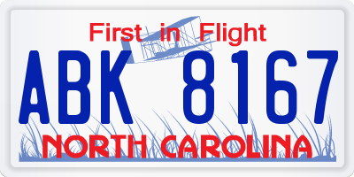 NC license plate ABK8167