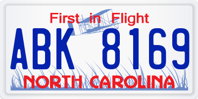 NC license plate ABK8169