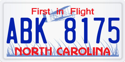 NC license plate ABK8175