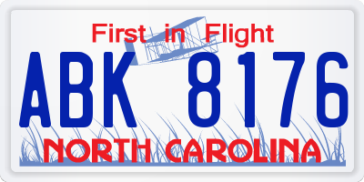 NC license plate ABK8176