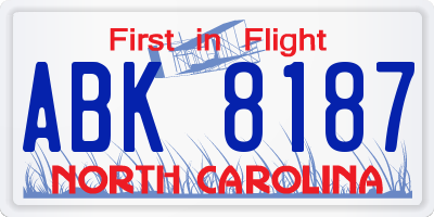 NC license plate ABK8187