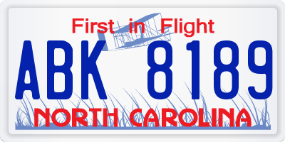 NC license plate ABK8189