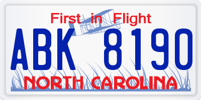 NC license plate ABK8190