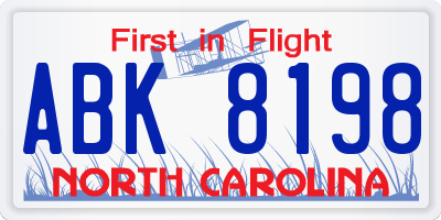 NC license plate ABK8198
