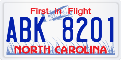 NC license plate ABK8201