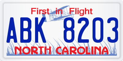 NC license plate ABK8203