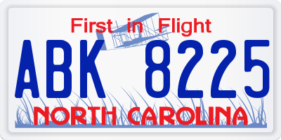 NC license plate ABK8225