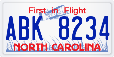 NC license plate ABK8234