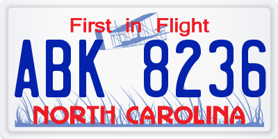 NC license plate ABK8236