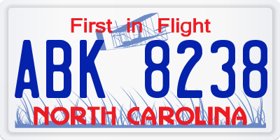 NC license plate ABK8238