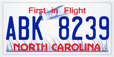 NC license plate ABK8239