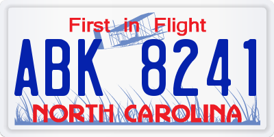 NC license plate ABK8241