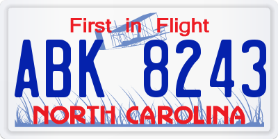 NC license plate ABK8243