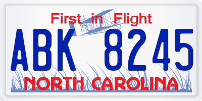 NC license plate ABK8245